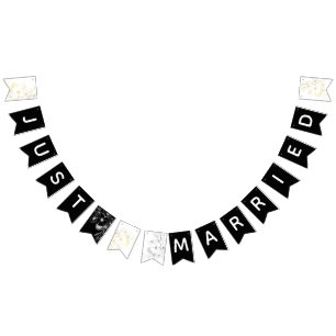 Bannière À Fanions Mariage noir et blanc tout juste mariés