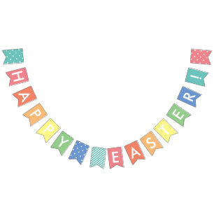 Bannière À Fanions Message de printemps Pastel Arc-en-ciel Joyeux Pâq
