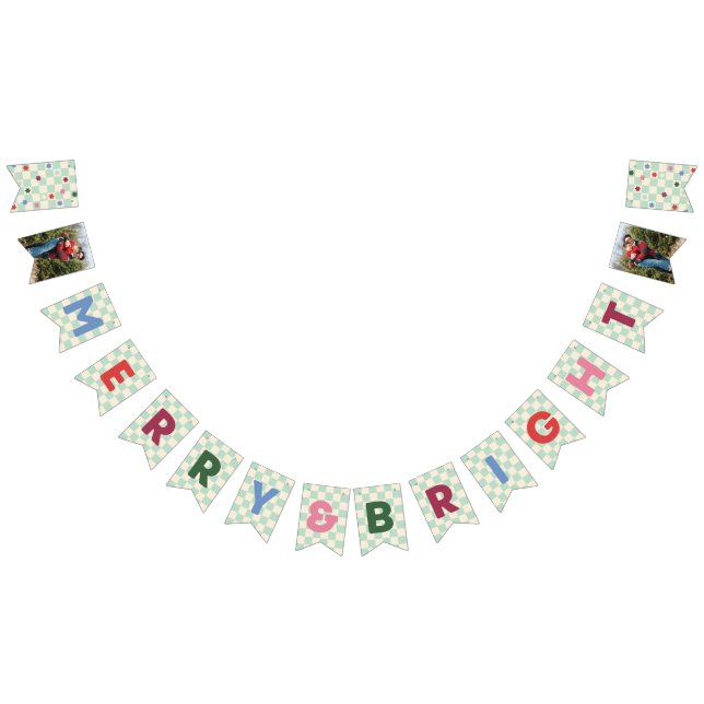 Bannière À Fanions Mint Checkerboard Merry & Bright Bunting Banner (Tout)