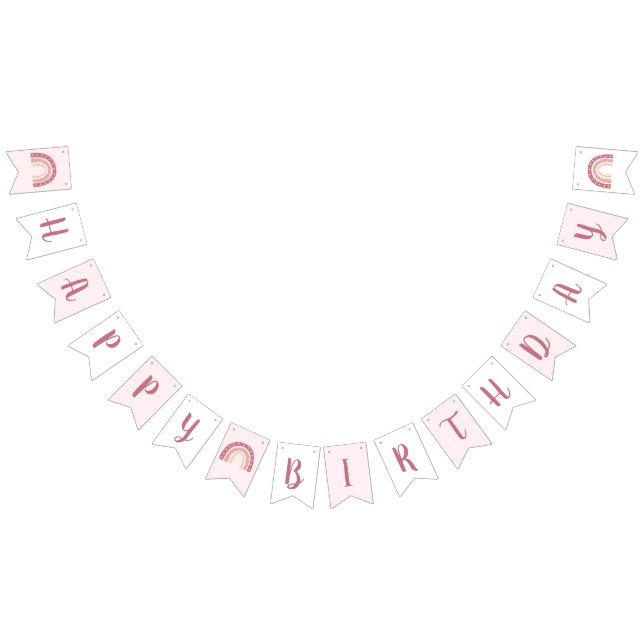 Bannière À Fanions Moderne Pastel rose arc-en-ciel Joyeux anniversair (Tout)