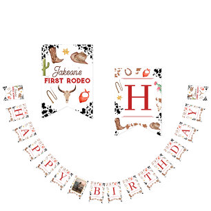 Bannière À Fanions Mon premier Rodeo Cowboy 1er anniversaire Joyeux a