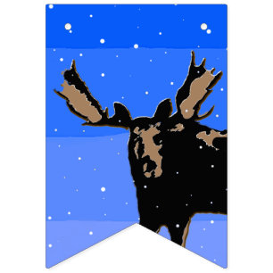 Bannière À Fanions Moose en hiver - Art original de la faune