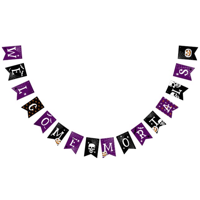 Bannière À Fanions Mortalité de bienvenue d'Halloween violet noir (Tout)