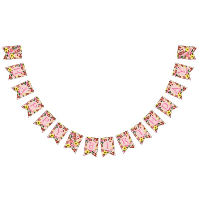 Bannière À Fanions Motif de fête d'anniversaire rose mignon (Tout)
