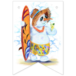 Bannière À Fanions Noël Été Snowman Surfer Boissons fraîches