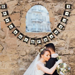 Bannière À Fanions Noir et blanc Random Gold Dot Patten Mariage