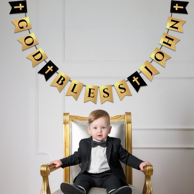 Bannière À Fanions Nom Dieu Béni Black Gold Confirmation religieuse (Créateur téléchargé)