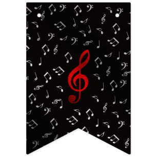 Bannière À Fanions notes de musique rouge et noir argenté