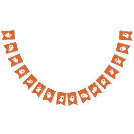 Bannière À Fanions Orange Blanc Joyeux Halloween mignon Fantôme