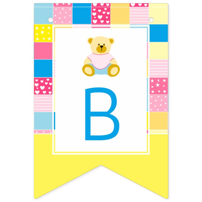 Bannière À Fanions Ours d'or en écaille, Baby shower (Troisième drapeau)