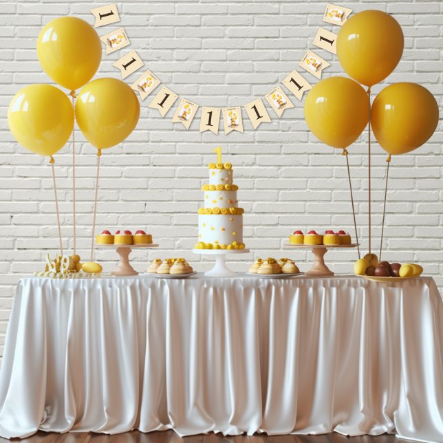 Bannière À Fanions Ours Premier anniversaire Sexe Ours jaune neutre (Créateur téléchargé)