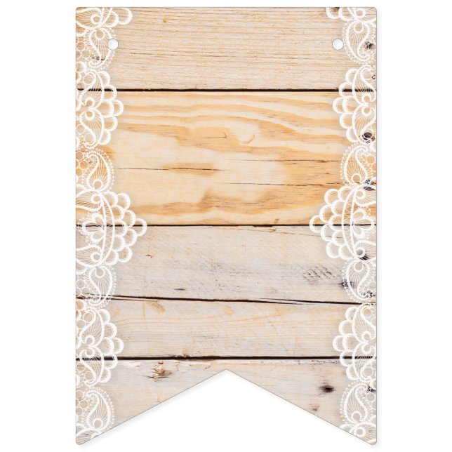 Bannière À Fanions Panneau En Bois Clair Avec Dentelle Blanche (Premier drapeau)