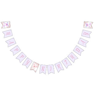 Bannière À Fanions Papillon premier anniversaire fille 1er rose viole