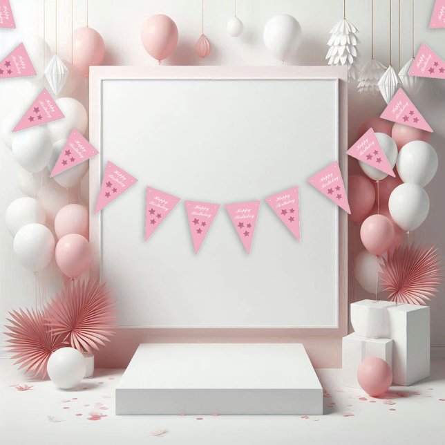 Bannière À Fanions Parties scintillant rose Étoiles Heureux Anniversa (Créateur téléchargé)