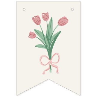 Bannière À Fanions Pastel Pink Bow & Tulip Floral Custom