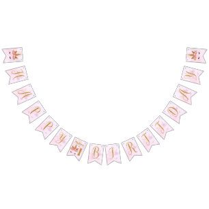 Bannière À Fanions Pastel Pink Pretty Floral Unicorne fête d'annivers