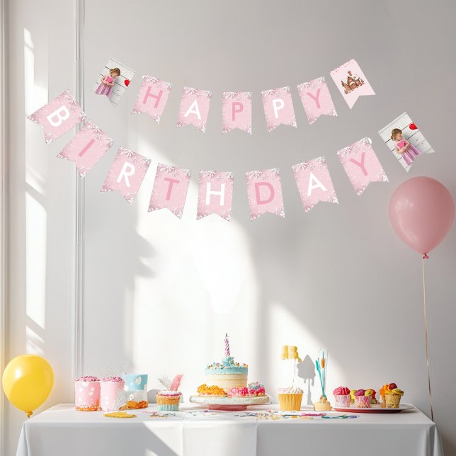 Bannière À Fanions Pastel Pink Winter Wonderland Snowflake (Créateur téléchargé)