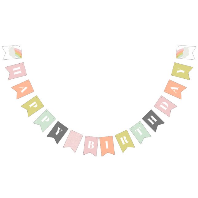 Bannière À Fanions Pastel Rainbow Kids Joyeux anniversaire (Tout)
