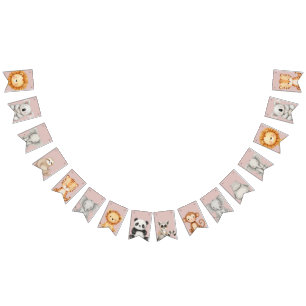 Bannière À Fanions Pastel Tropical Wild One Jungle Safari Animaux