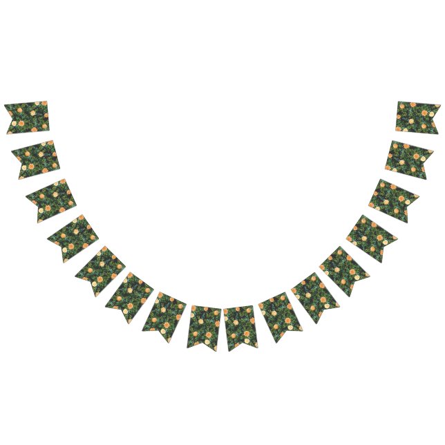 Bannière À Fanions Peach Dark Grey Mariage Rose Floral (Tout)