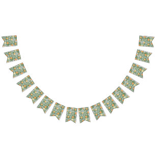 Bannière À Fanions Peach Grey Mariage Floral Vintage