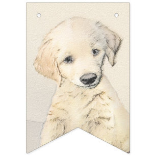 Bannière À Fanions Peinture de chiots de Golden Retriever - Art origi