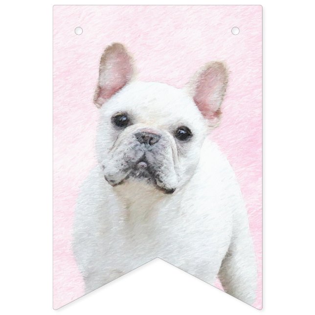 Bannière À Fanions Peinture française de Bulldog (Crème/Blanc) - Art  (Premier drapeau)