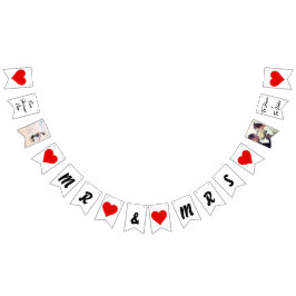 Bannière À Fanions Personnalisé M. & Mme Newlyhed Hearts Mariage