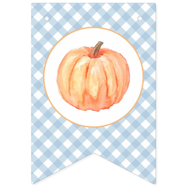 Bannière À Fanions Petit Citrouille bleu clair plaid premier annivers (Premier drapeau)