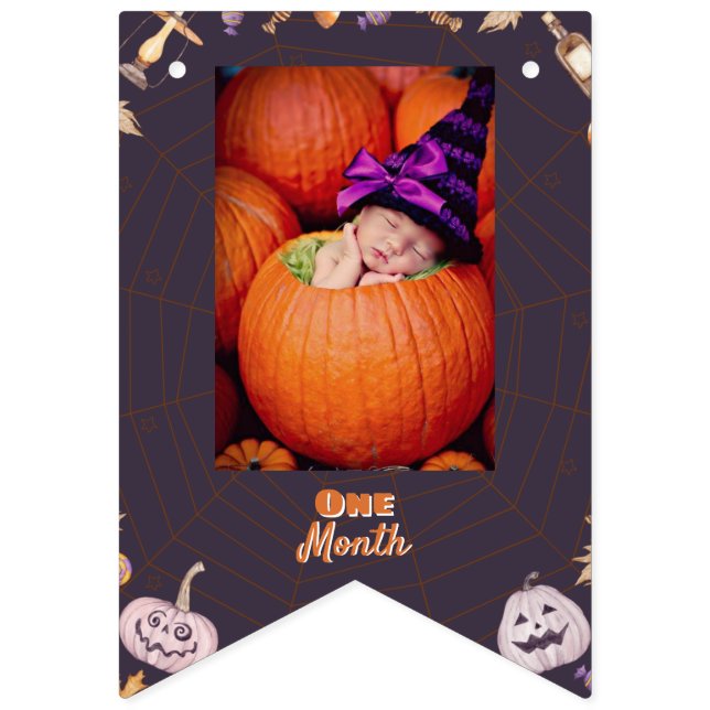 Bannière À Fanions Photo mensuelle du petit Citrouille Halloween (Premier drapeau)
