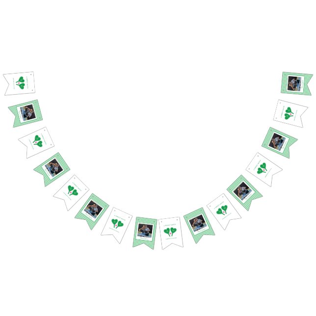 Bannière À Fanions Pickleball Mariage rose et vert Preppy (Tout)