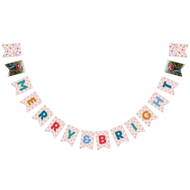 Bannière À Fanions Pink Checkerboard Merry & Bright Bunting Banner (Tout)