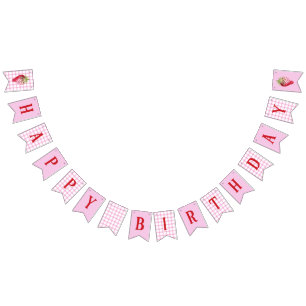 Bannière À Fanions Pink En vichy Checker fraise Anniversaire