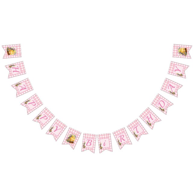 Bannière À Fanions Pink En vichy Joyeux anniversaire (Tout)