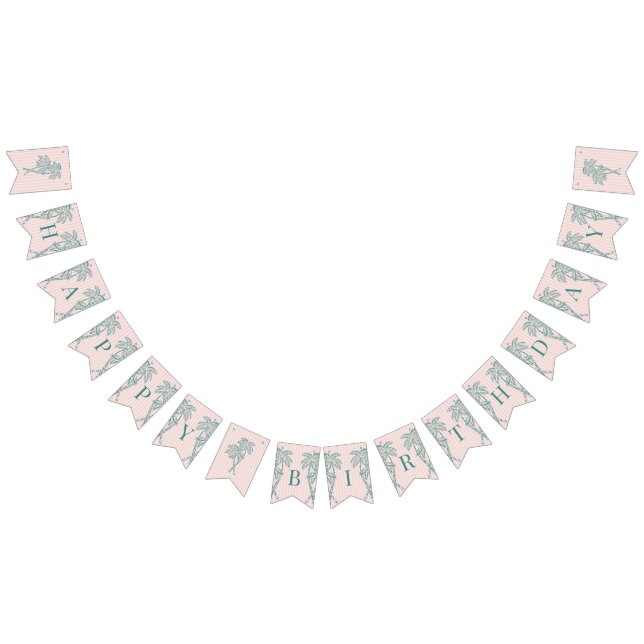 Bannière À Fanions Pink Palm Beach Summer Happy Birthday Banner (Tout)