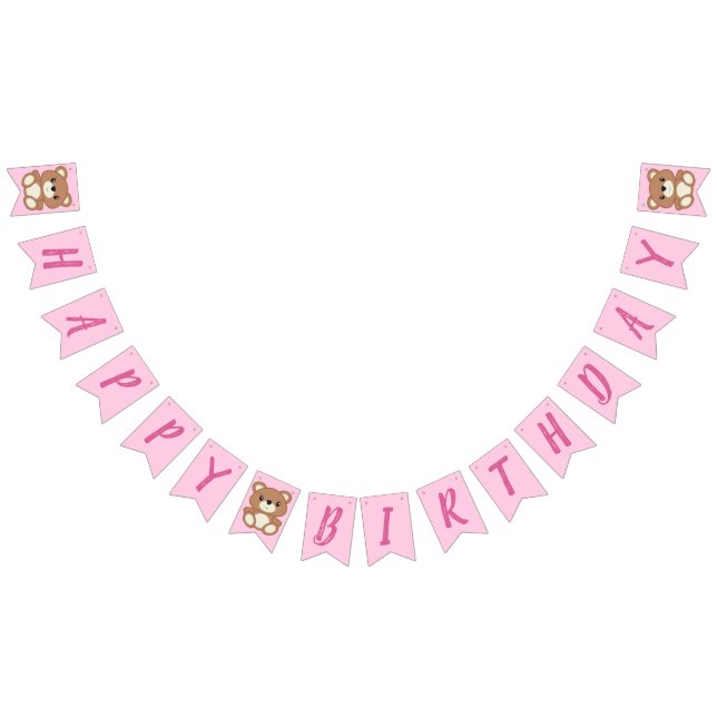 Bannière À Fanions Pink Teddy Bear Bébé fête d'anniversaire (Tout)