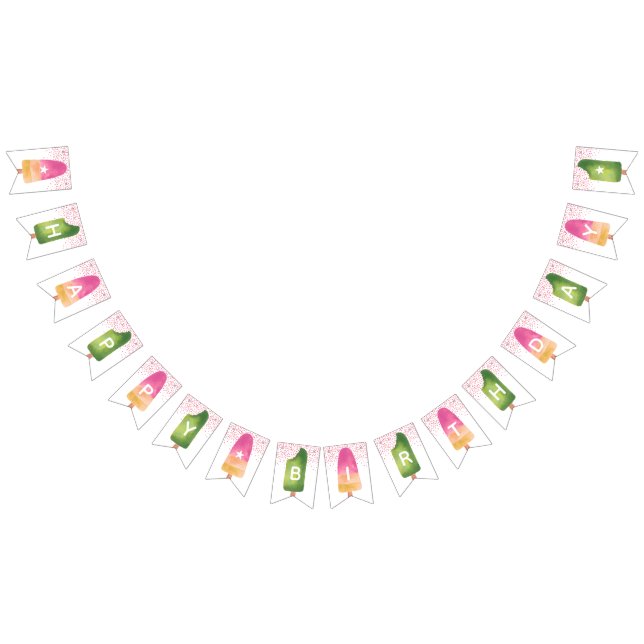 Bannière À Fanions Popsicle rose et vert Joyeux anniversaire (Tout)