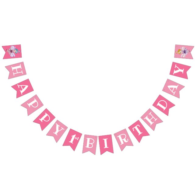 Bannière À Fanions Premier Anniversaire Rose Joyeux Fée Anniversaire (Tout)