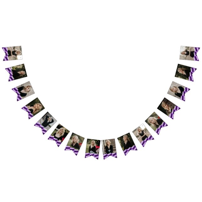 Bannière À Fanions Purple & Black 16 Photo Graduation Hanging Bannièr (Tout)