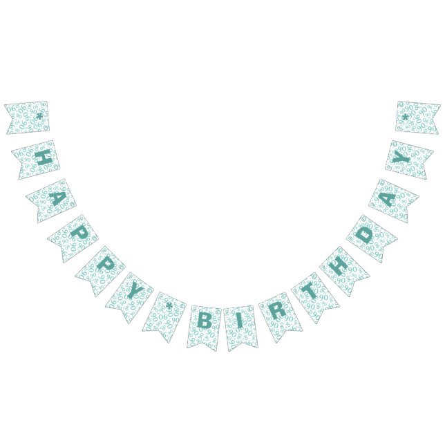 Bannière À Fanions quatre-vingt-dixième Motif Teal de nombre (Tout)