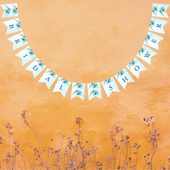 Bannière À Fanions Quelque chose de Fête des mariées Florale Bleue (Something Blue Floral Bridal Shower Bunting Flags )