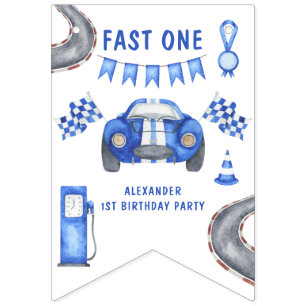 Bannière À Fanions Race Car Première fête d'anniversaire