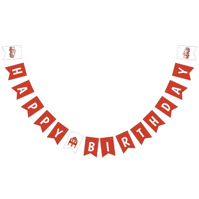 Bannière À Fanions Red Firetruck Thème Joyeux anniversaire (Tout)