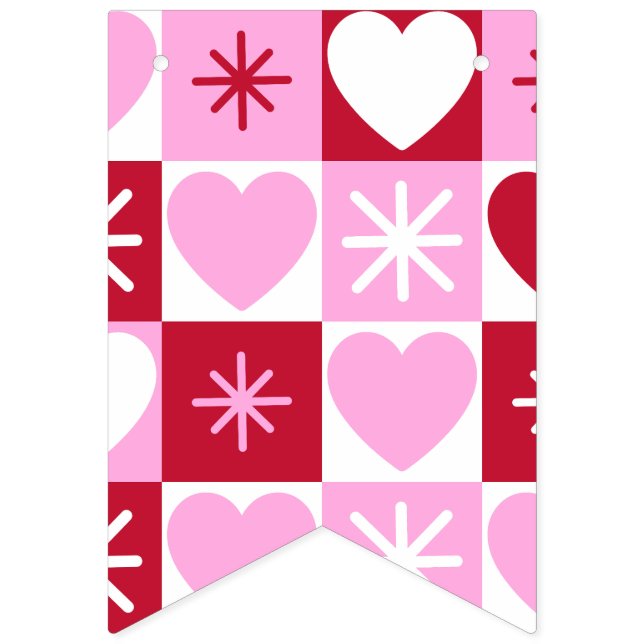Bannière À Fanions Retro Checkerboard Hearts bunting banner (Premier drapeau)