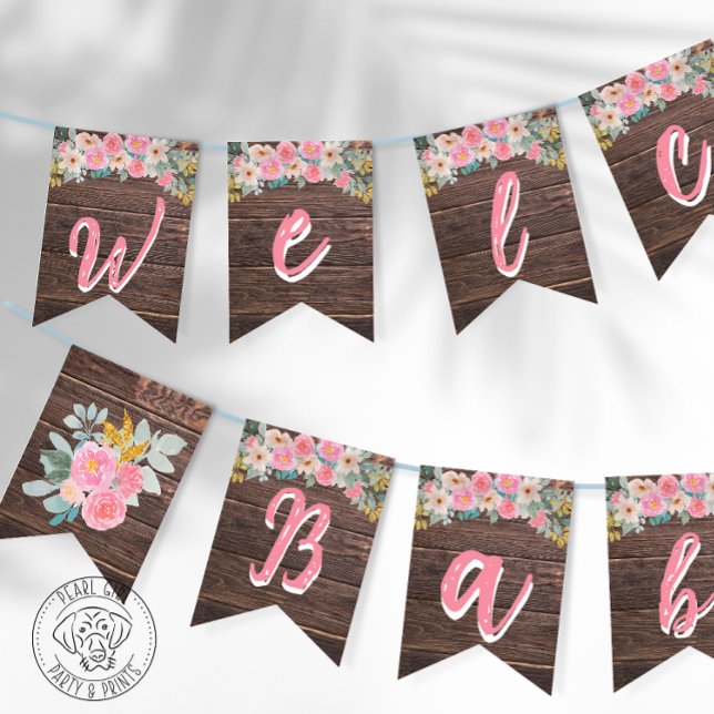 Bannière À Fanions Rustic Floral Welcome Baby Bunting Banner (Créateur téléchargé)