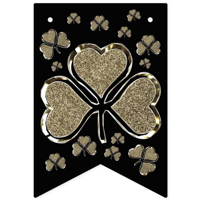 Bannière À Fanions Shamrock Clovers Irlande Black Gold Irish Party (Premier drapeau)