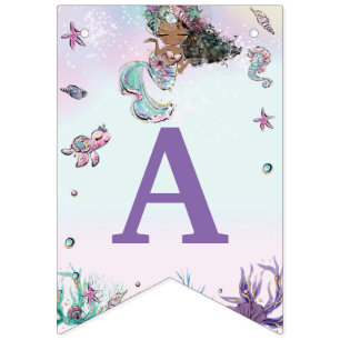 Bannière À Fanions Sirène africaine Whimsical Anniversaire sous la m