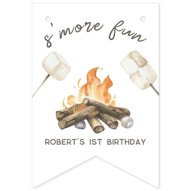 Bannière À Fanions S'more Campfire 1ère fête d'anniversaire (Premier drapeau)