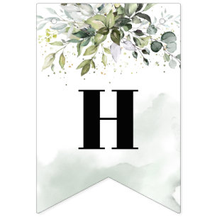 Bannière À Fanions Soirée branchée boho eucalyptus vert 16e anniversa