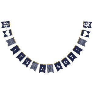 Bannière À Fanions Son A Boy Navy et Gold Nautical 